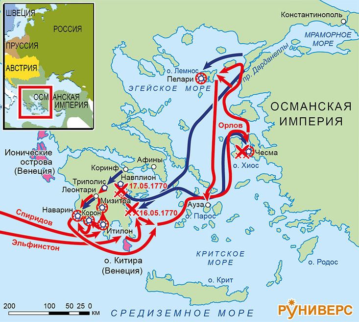 Русско-турецкая война 1768–1774 гг. Первая Архипелагская экспедиция русского флота, кампания 1770 г.