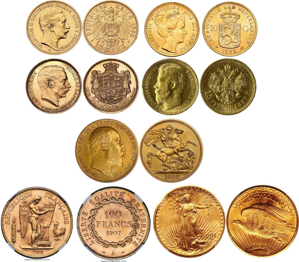 Монеты в свободном обороте в мире на 1914 г