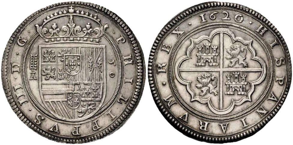 Монета Cincuentin, номинал в 50 реалов серебром