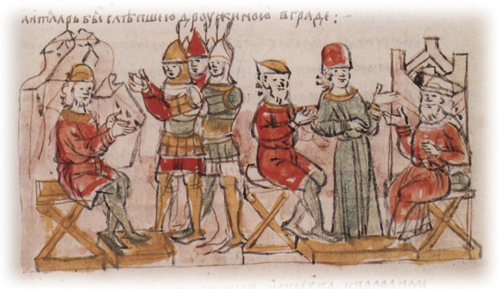 Выдача Владимиром Всеволодовичем Мономахом (Переяславским) своего сына Святослава в заложники половецкому князю Кытану; преебывание половецкой дружины во главе с Итларем в Переяславле.