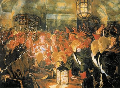 Воцарение Елизаветы Петровны 25 ноября 1741 года. Е.Лансере. 1911 год