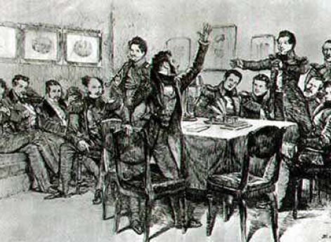 Пушкин среди декабристов в Каменке. Д.Н Кардовский. 1934г.