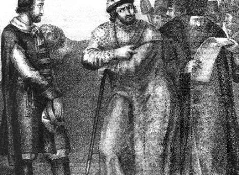 Иван Грозный выслушивает письмо от Андрея Курбского. Б. Чориков. 1836 год