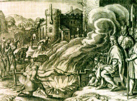 Иван Грозный казнит Иоганна Бойе, наместника Вейзенштейна. Гравюра XVII века