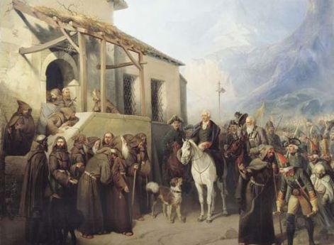 Фельдмаршал А.В. Суворов на вершине Сен-Готарда 13 сентября 1799 года. А.И. Шарлемань. 1855 год