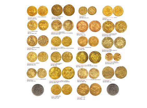 24 нелицензионные копии флорина разнообразных государств - от Османской империи до королевства Кастилия, использовавшиеся с XIII по XVIII века. 