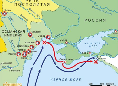 Война России и Австрии против Турции 1787–1791 гг. Карта кампании 1790 г. на Дунае и Черном море