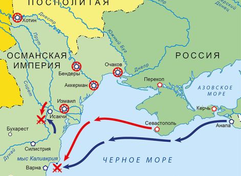 Война России и Австрии против Турции 1787–1791 гг. Карта кампании 1791 г. на Дунае и Черном море