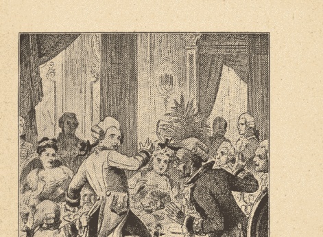 Парик очутился на голове вельможи задом наперед… Иллюстрация в книге