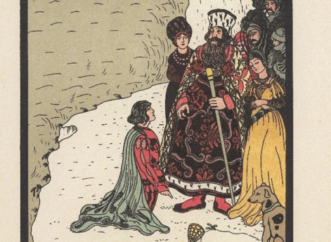 Он на берег вышел; он встречен толпой; К царевым ногам он упал; И кубок у ног положил золотой… Иллюстрация к книге