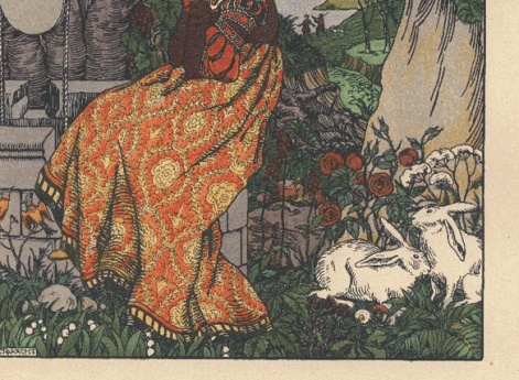 Однажды царевна не успела поймать мячика, он упал на землю и скатился в колодец. Иллюстрация в книге