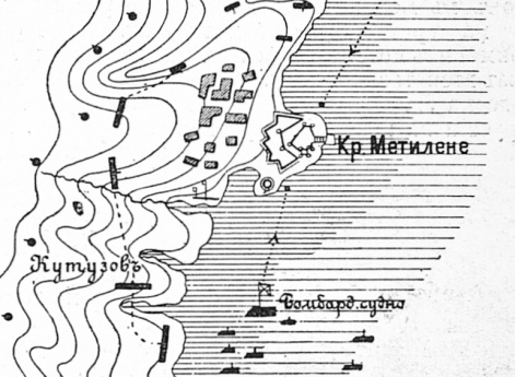Схема морского десанта на остров Метилене в кампанию 1771 г. в ходе русско-турецкой войны