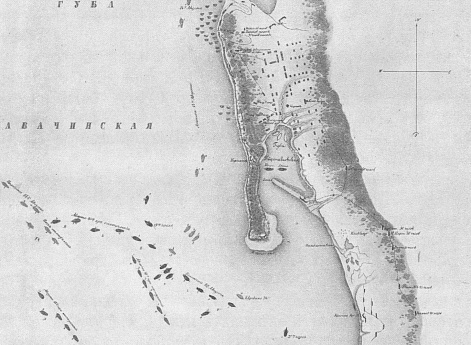 Карта сражений в Петропавловском порту с 18 по 25 августа 1854 года.