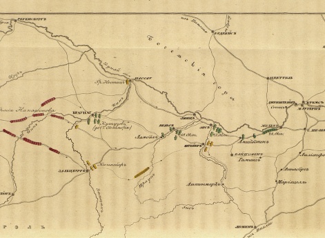 Карта отступления Кутузова от Браунау к Кремсу.