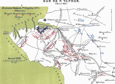 Бой на реке Черной 4 августа 1855 года. Положение вечером 3 августа 1855 года