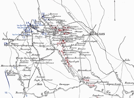 Сражение при Мандженте 4 июня 1859. Положение вечером 3 июня