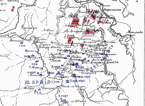Сражение при Бомоне. 30 августа 1870. Эскиз №2. Положение вечером 29 августа