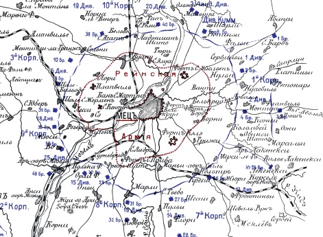 События и бои под Мецем от начала обложения до капитуляции. От 19 Августа до 27 Октября 1870. Эскиз №1. Положение сторон 18 сентября