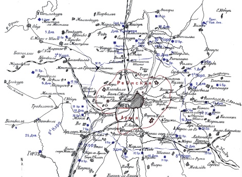 События и бои под Мецем от начала обложения до капитуляции. От 19 Августа до 27 Октября 1870. Эскиз №2. Положение сторон в начале Октября