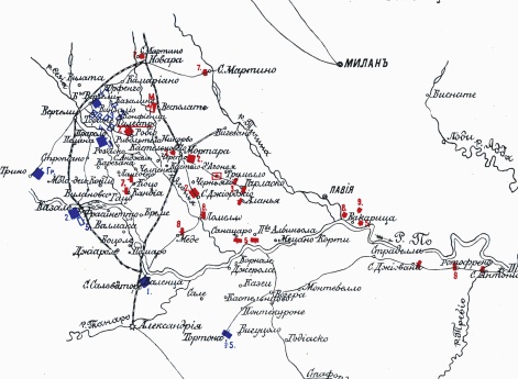 Бой при Полестро 31 мая 1859 года. Эскиз для ориентировки. Положение 30 мая