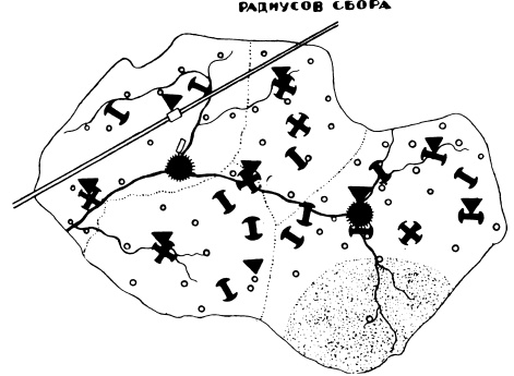 Местоположение всех видов заводов, определяемое по методу оптимальных радиусов сбора