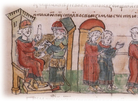 Прием византийским императором Львом VI русских послов; показ им церковных святынь и богатств.