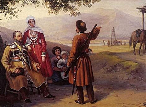 Терский казачий офицер с дочкой. (Портрет станичного начальника станицы Червленной  Василия Ивановича Арнаутова и А.В. Арнаутовой)