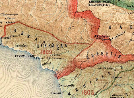 Карта Кавказского края с обозначением границ 1801-1813 г. 