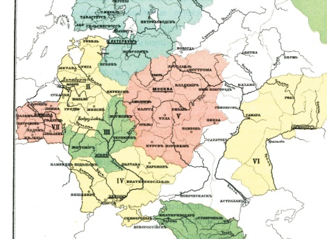 Районы округов корпуса военных инженеров к 1 января 1862 года