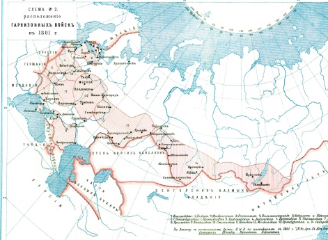 Расположение Гарнизонных войск в 1801 году