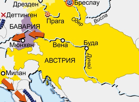 Война за австрийское наследство 1740–1748 гг. Карта кампаний 1743 г. в Центральной Европе