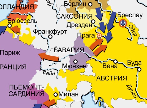 Война за австрийское наследство 1740–1748 гг. Карта кампаний 1744 г. в Центральной Европе