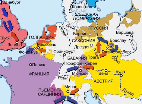 Война за австрийское наследство 1740–1748 гг. Карта кампаний 1745 г. в Центральной Европе