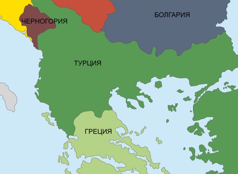 Карта Балкан до начала Первой Балканской войны, 1912 г.