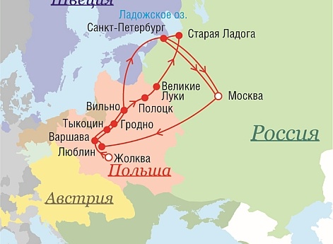 Маршрут поездок Петра I - 1707 г.