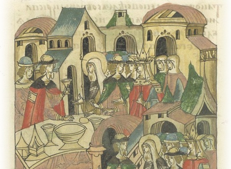 Великий князь Василий Васильевич идет на обед вместе с митрополитом, матерью, детьми и боярами.