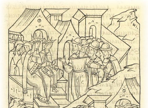 Великий князь Иван Васильевич и его мать великая княгиня Елена советуются с боярами по поводу царя Шигалея.    