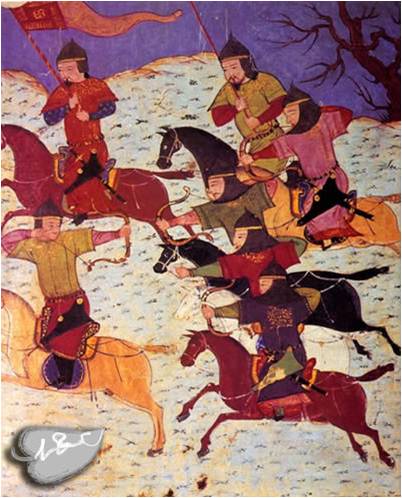 Атака монгольской конницы. Средневековая иранская миниатюра