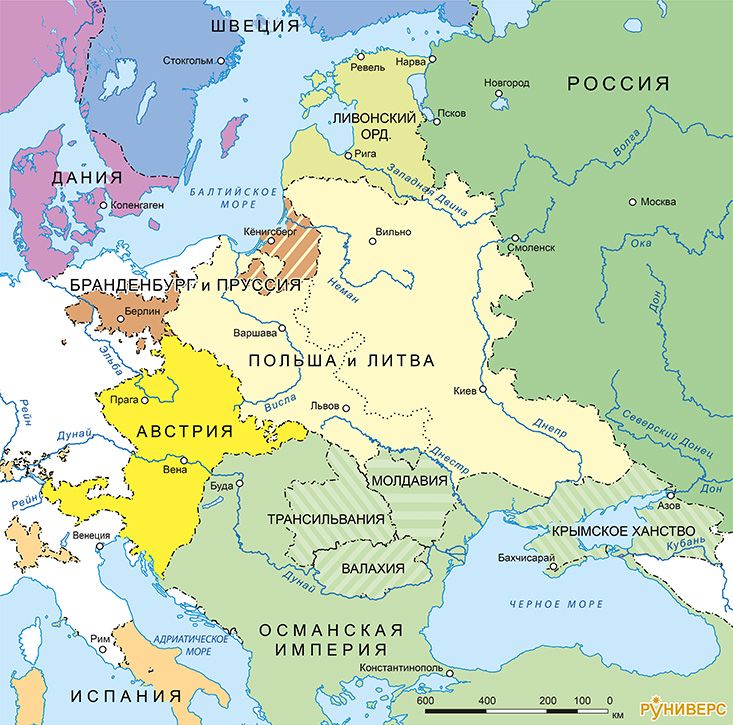 Восточная и Северная Европа в 1558 г.