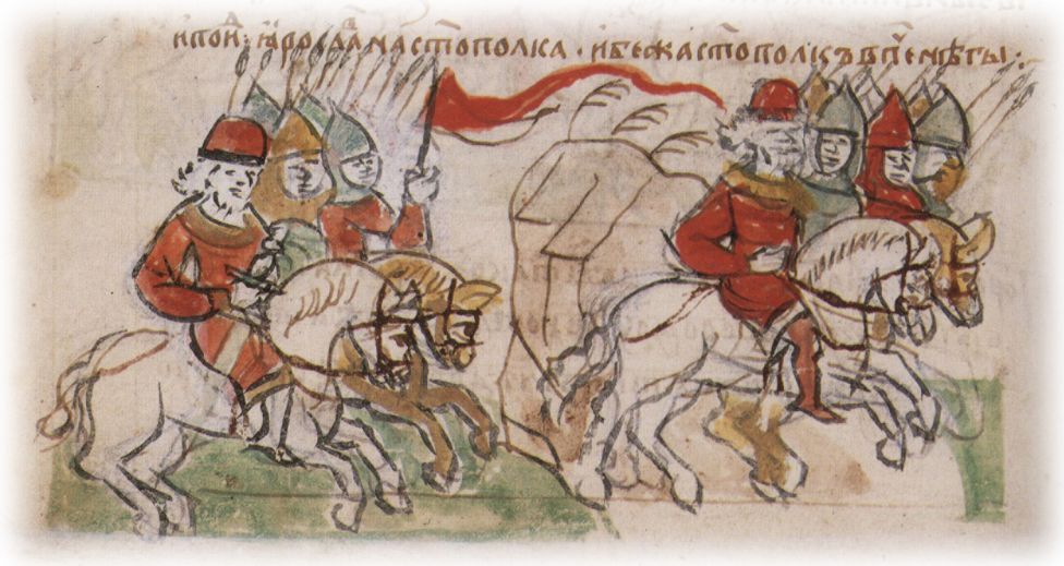 Поход Ярослава Владимировича на Святополка Владимировича и бегство последнего к печенегАмосов А. А. О пространственном построении миниатюр Радзивиловской летописи // Общественное сознание, книжность, литература периода феодализма. К 60-летию со дня рожден