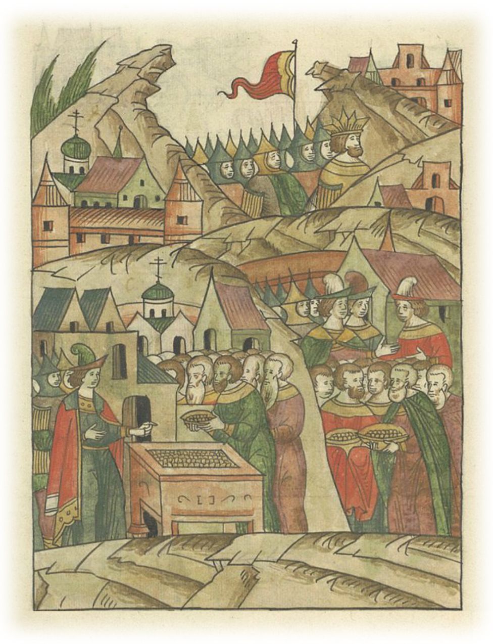 Татары обкладывают данью православных христиан в русских городах.