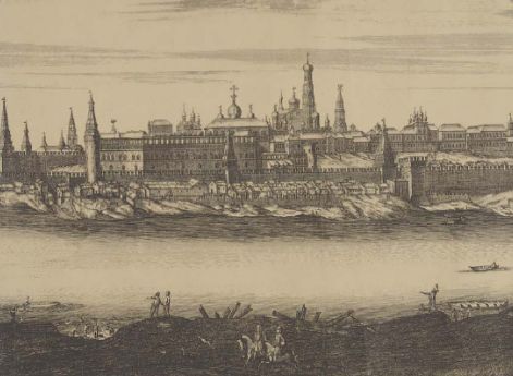 Панорама города Москвы. Офорт П.Пикара, И.Бликланда. 1708-1708 гг
