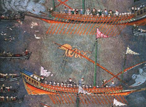 Турецкие галеры отбивают нападение запорожцев на «чайках»