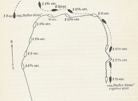 Схема боя пароходо-фрегата «Владимир» с турецким пароходом «Перваз-Бахри» 5 ноября 1853.