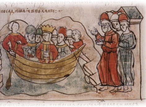 Прибытие царевны Анны в Корсунь и приветствие се князем Владимиром Святославичем и населением города. (?)