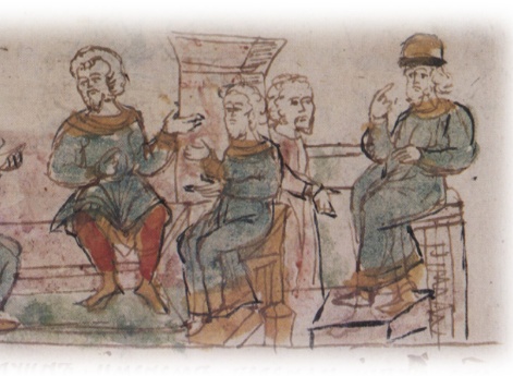 Совет Святополка Изяславича Киевского с боярами о судьбе Василька Ростиславича Тсрсбовльского, арестованного по наущению и настоянию Давыда Игоревича Волынского; согласие Давыда с решением боярского совета ослепить Василька.