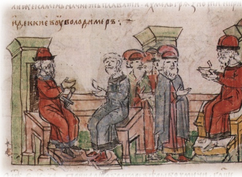 Совет Владимира Святославича с Добрыней после осмотра болгарских пленников; заключение Владимиром мира с болгарами