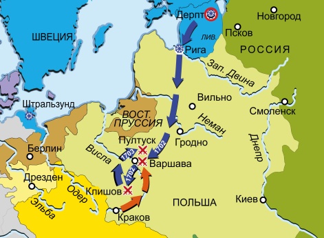 Северная война 1700-1721. Карта кампаний 1701–1704 гг. Действия в Лифляндии и Польше