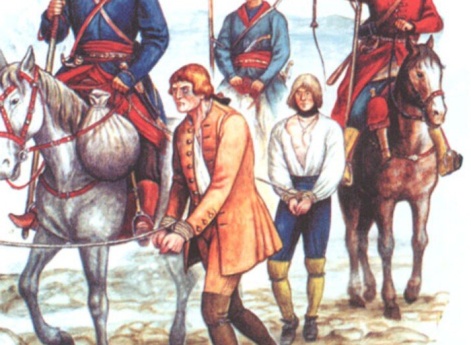 Казаки ведут пленных шведов