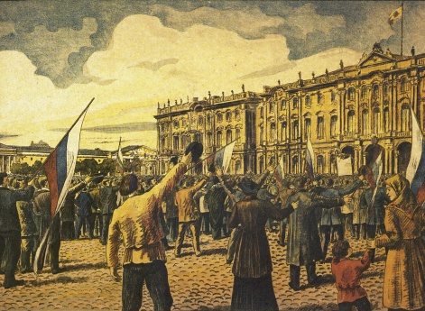 Плакат: Площадь перед Зимним дворцом в Санкт-Петербурге 2 августа 1914 г. в день обнародования манифеста об объявлении войны